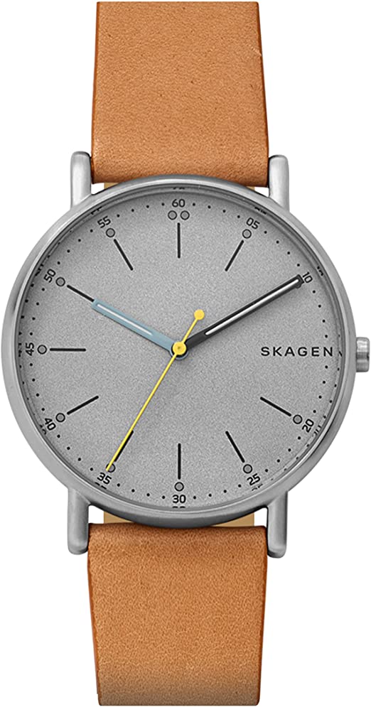 Montre Skagen pour homme avec bracelet en cuir marron et cadran gris SKW6373