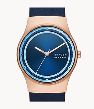 Montre Skagen pour femme SKW3021 bracelet cuir bleu et cadran cuivré
