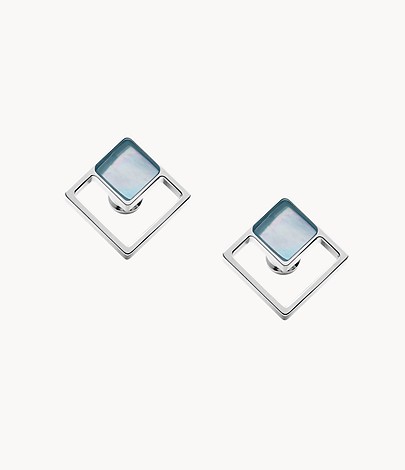 Boucles d'oreilles carrées Skagen SKJ1181040 bleues et argentées en acier inoxydable