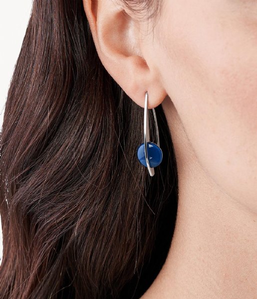 Boucles d'oreilles pendantes Skagen SKJ1293040 argentées et sea glass bleu en acier inoxydable